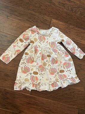 Stitchy Fish Be Thankful Cream Pumpkin & Floral Long-Sleeve Dress